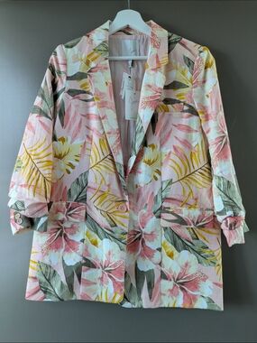 NWT Joie 100% Linen Floral Blazer Size 4 Resort Tropical Jacket Garden Party